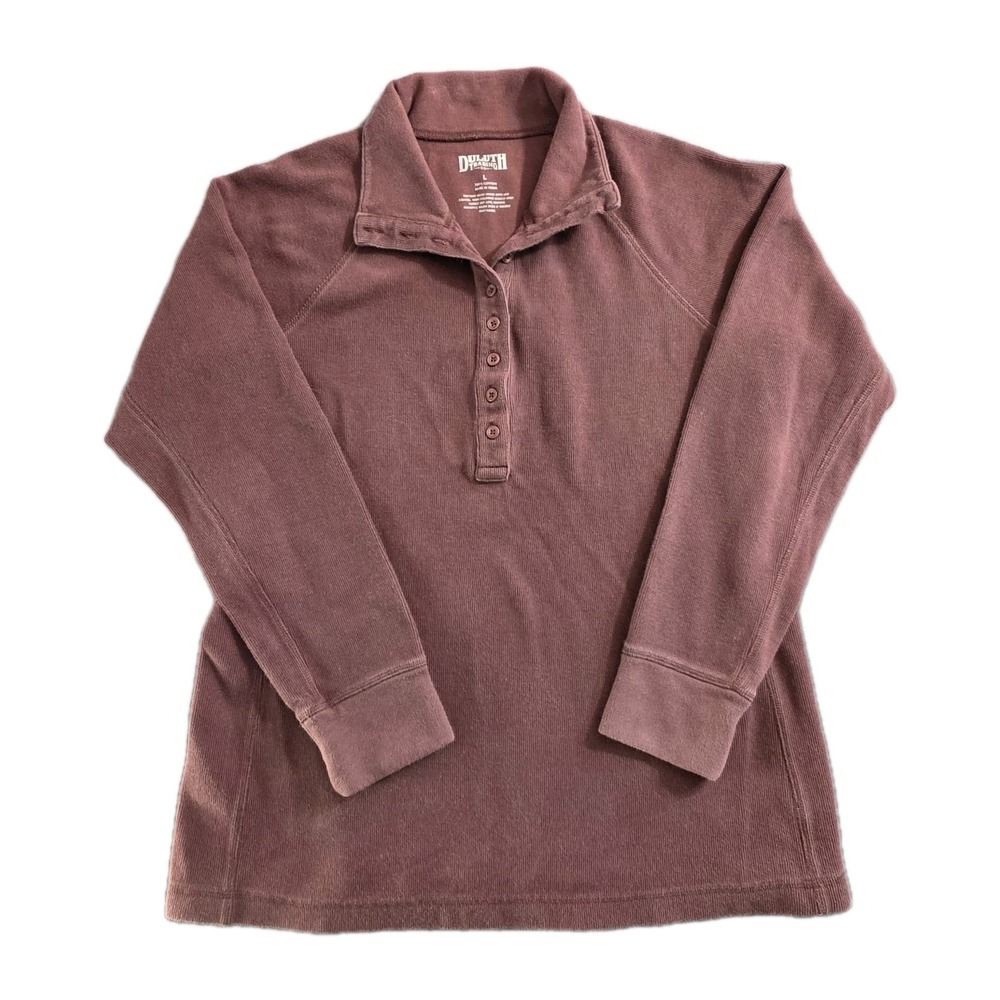 Duluth Henley Sweater Mens Large Red Outdoors Hike Camping Mock Neck Casual Top